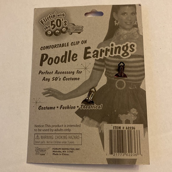 Pink Poodle Clip On Earrings. 2008. Perfect for Fifties Costume. - Picture 2 of 4